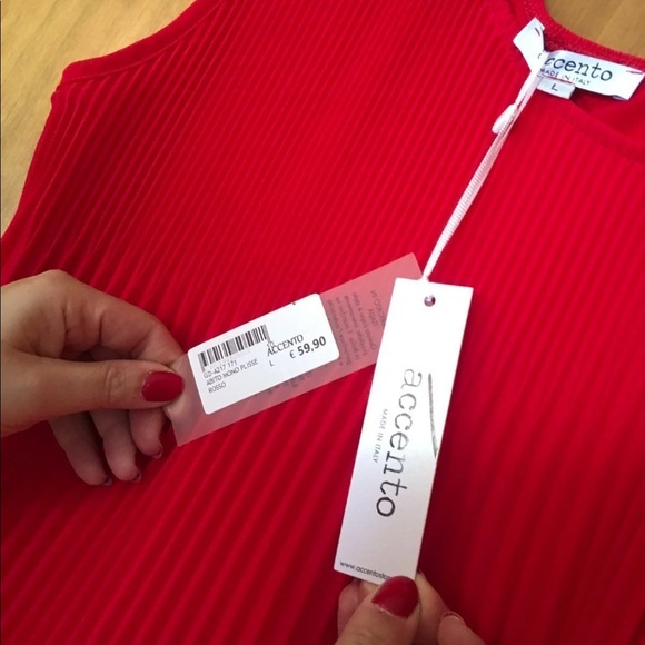 🆕 Red Accento NWT abito mono plisse sheath dress in Red. Size MEDIUM - Picture 5 of 11